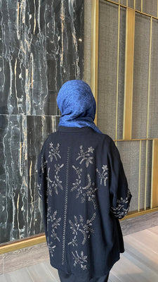 SANDY İŞLEMELİ SİYAH KİMONO