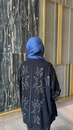 SANDY İŞLEMELİ SİYAH KİMONO