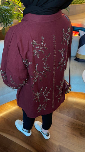 SANDY İŞLEMELİ BORDO KİMONO