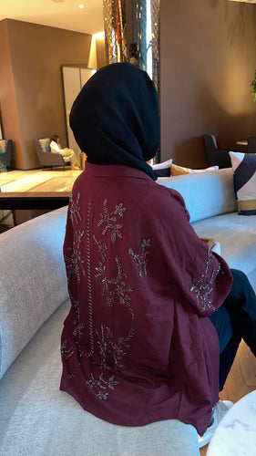 SANDY İŞLEMELİ BORDO KİMONO