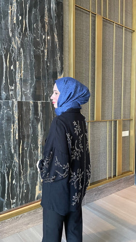 SANDY İŞLEMELİ SİYAH KİMONO