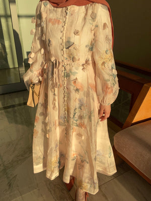 İTHAL PINK FLOWER ELBİSE